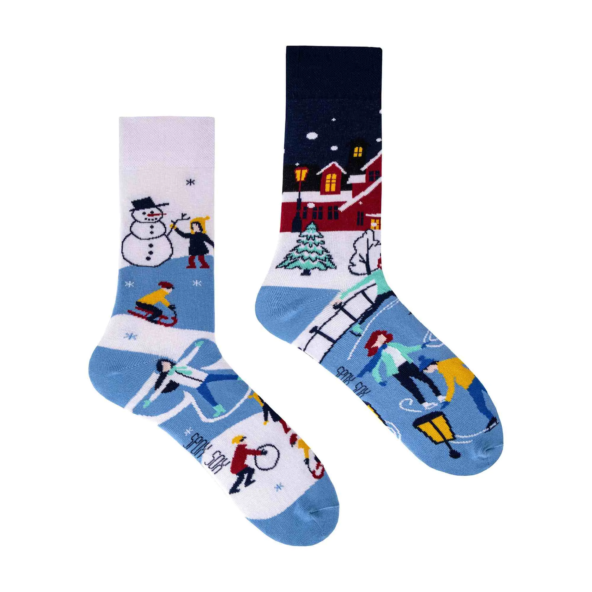 1 Pack Unisex Mismatched Novelty Odd Socks - Winter Activities