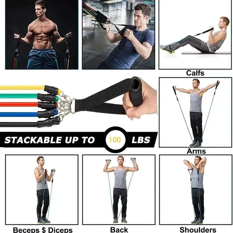 11-Piece TPE Resistance Band Set with Door Anchor - Handles & Ankle Straps