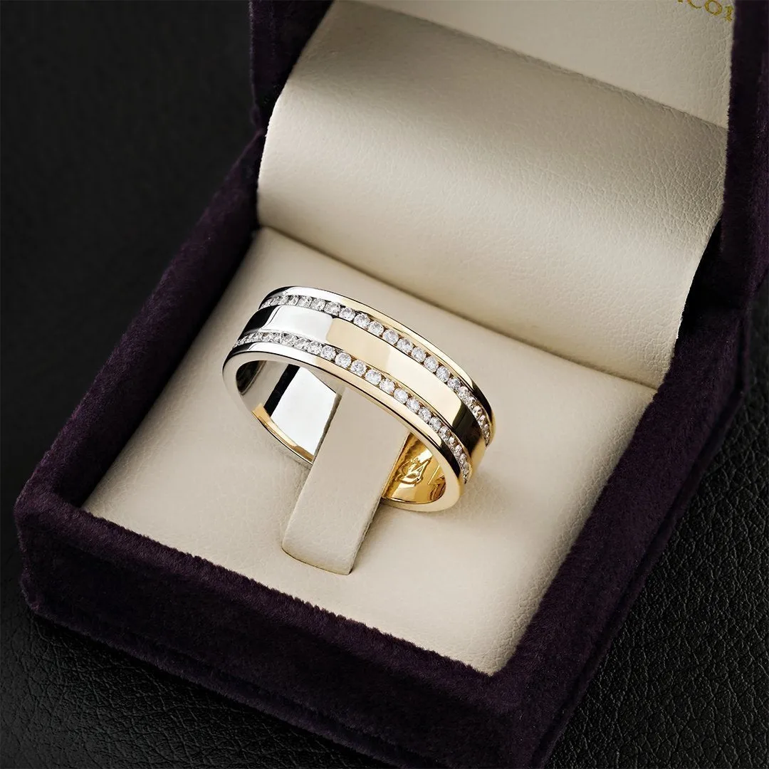 14k Gold Two Tone Wedding Band Ring 1.44 Ctw