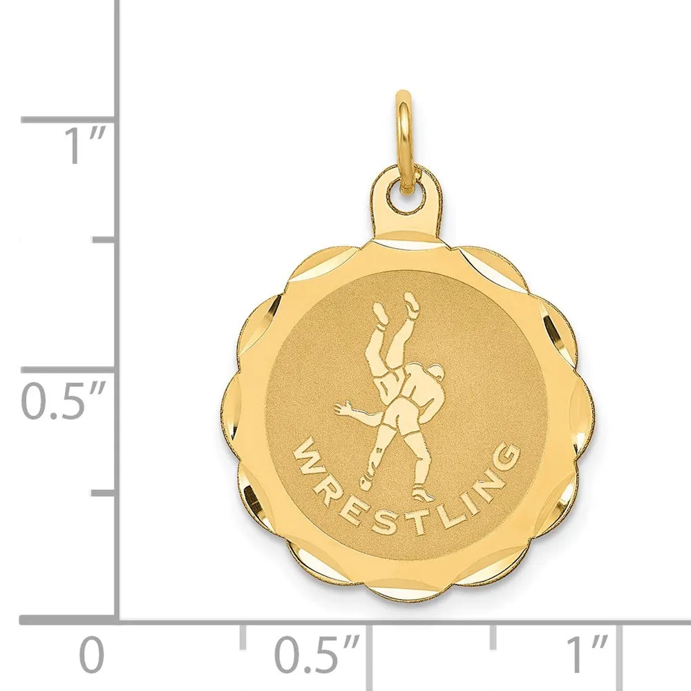 14k Wrestling Scalloped Edge Disc Charm