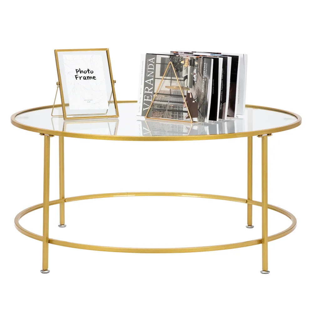 2 Layers 5mm Thick Tempered Glass Countertop Round Wrought Iron Coffee Table Glass Top