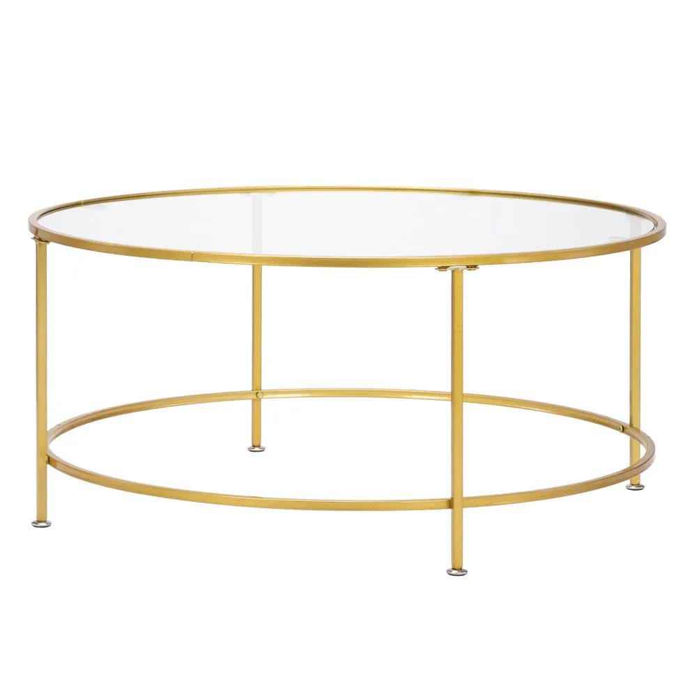 2 Layers 5mm Thick Tempered Glass Countertop Round Wrought Iron Coffee Table Glass Top