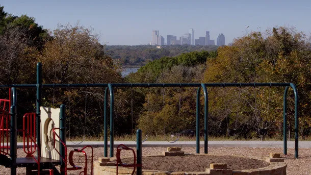 4K Empty Playground and Downtown Dallas (Close-Up)