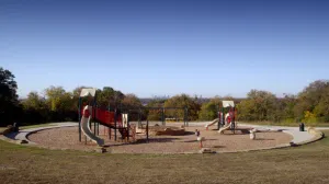 4K Empty Playground and Downtown Dallas (Wide Shot)