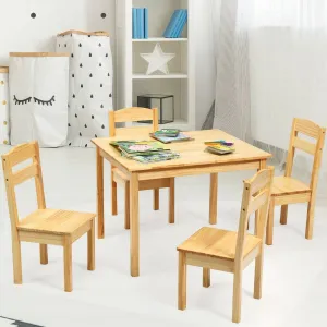 5 Piece Natural & Solid Eco Pine Wooden Chilldren's Table & 4 Chairs | 3-8 Years