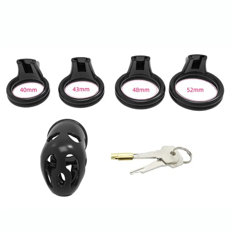 6863M  Black ABS Chastity Tease Cage Lightweight Device   4 Rings