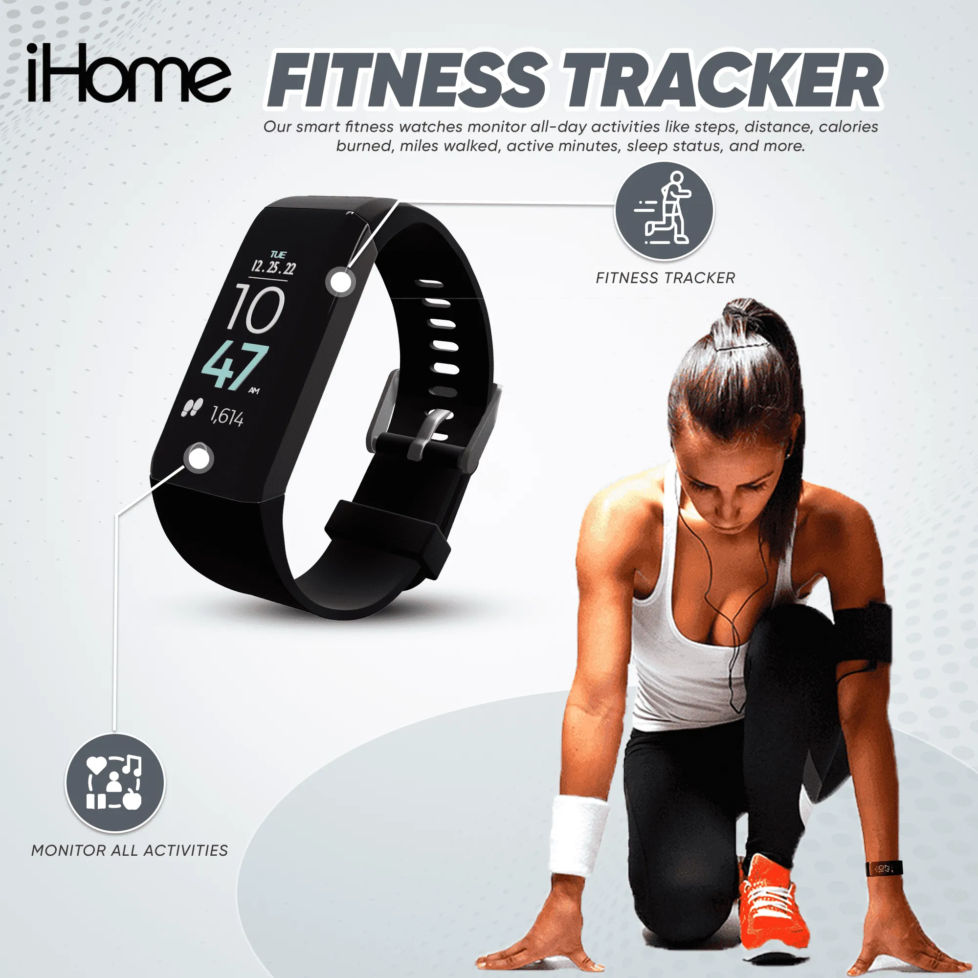 Activity Tracker Watch w/  Heart Rate Monitor, IP67 Waterproof Fitness Wristband w/ Step, Calorie Counter