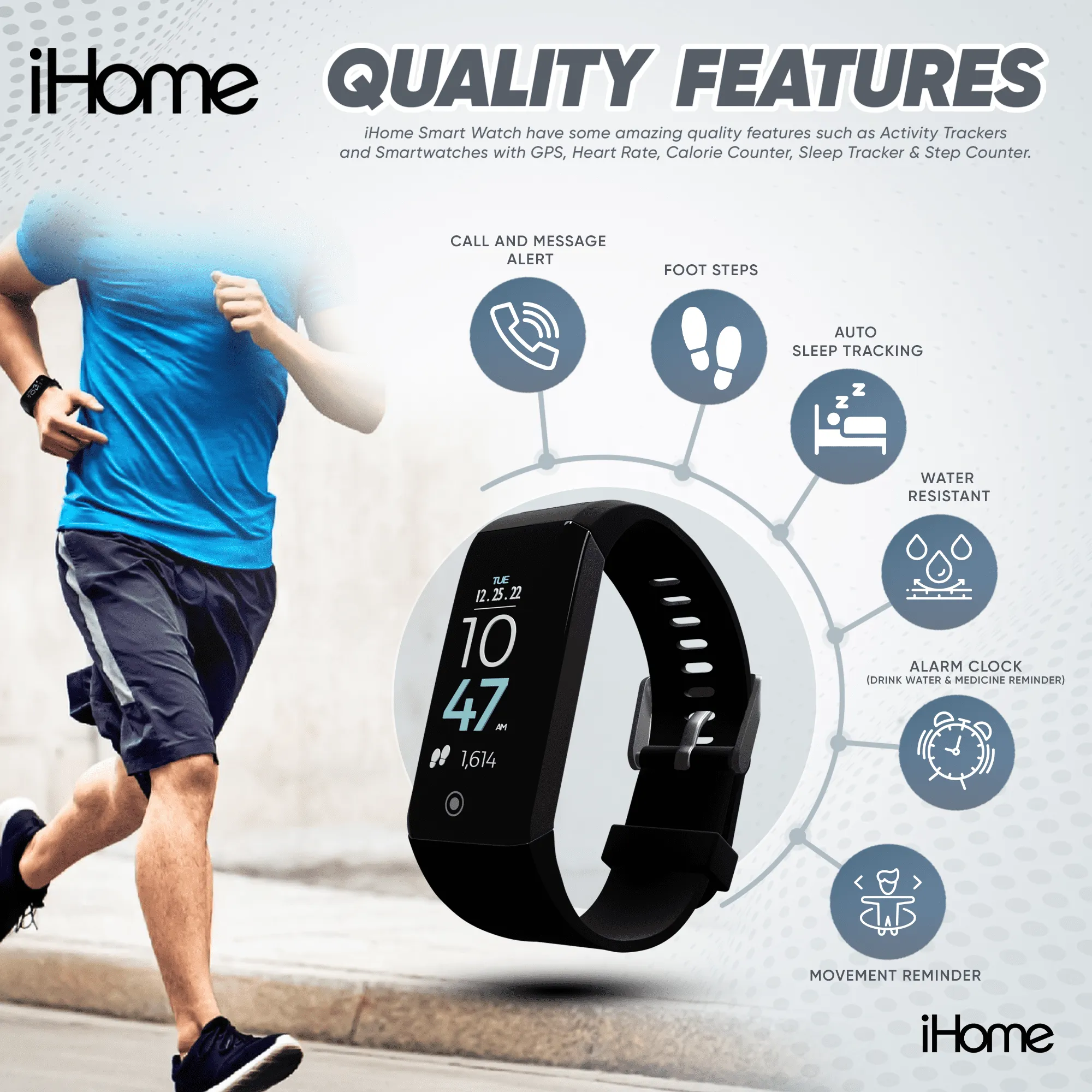 Activity Tracker Watch w/  Heart Rate Monitor, IP67 Waterproof Fitness Wristband w/ Step, Calorie Counter