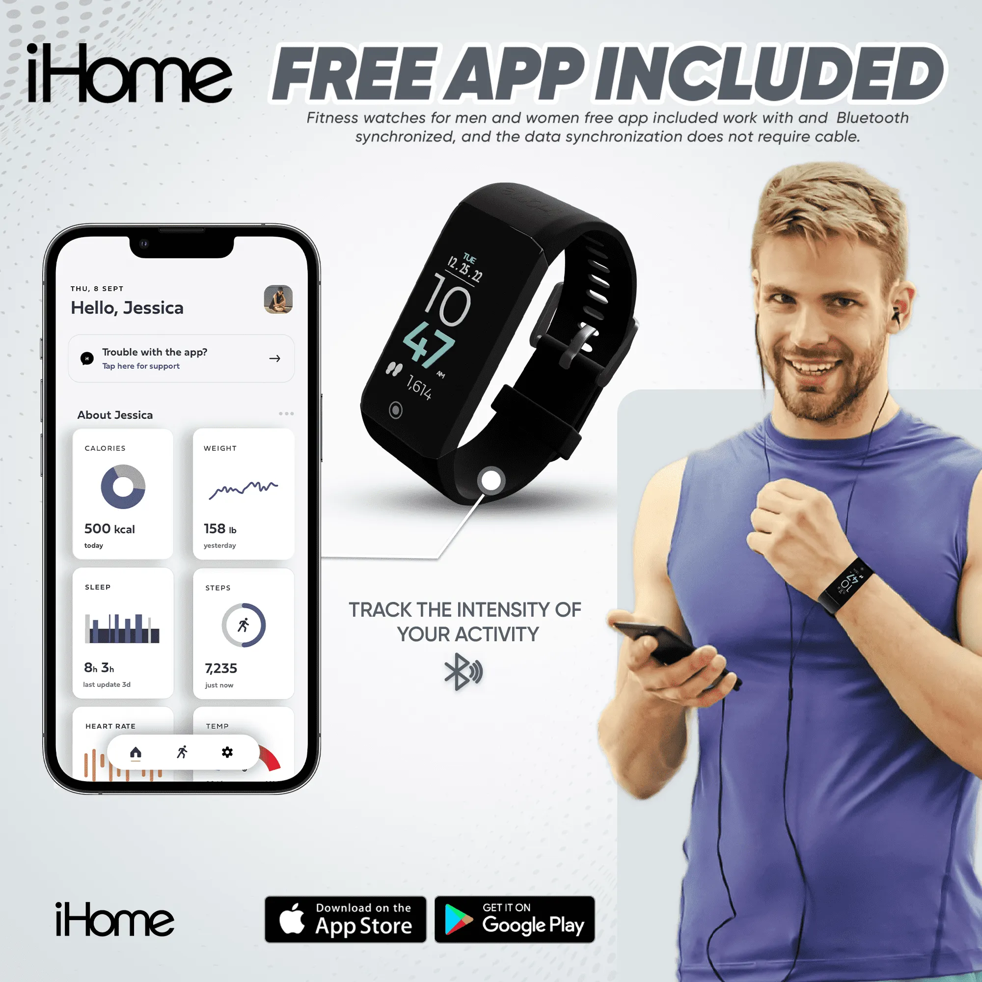 Activity Tracker Watch w/  Heart Rate Monitor, IP67 Waterproof Fitness Wristband w/ Step, Calorie Counter
