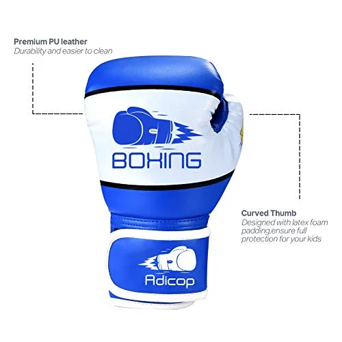Adicop Kids Boxing Gloves for 4-12 Years Old Youth Boys Girls Boxing Training Gloves Sparring Boxing Gloves for Punching Bag Kickboxing Muay Thai MMA (Blue)