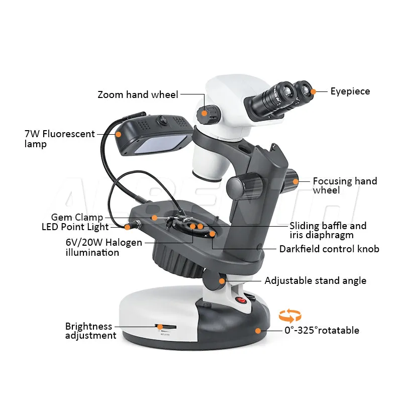 Albenth 6.7X-45X Binocular Zoom Stereo Gemological Jewelry Microscope Track Stand Microscopes