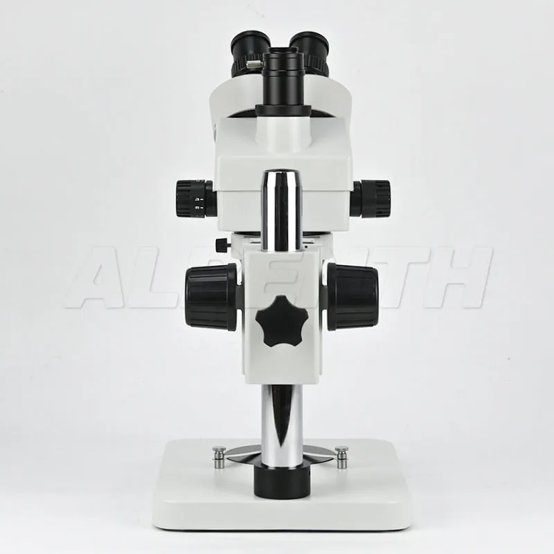 Albenth 7-45X Trinocular Zoom Stereo Microscope on Pole Stand With 0.5X Auxiliary Lens