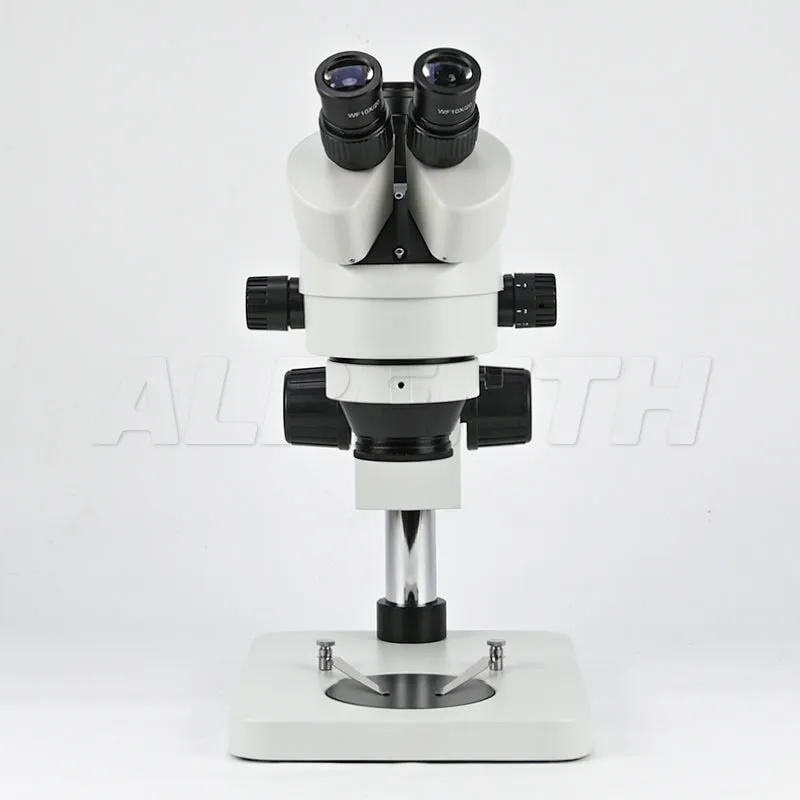 Albenth 7-45X Trinocular Zoom Stereo Microscope on Pole Stand With 0.5X Auxiliary Lens