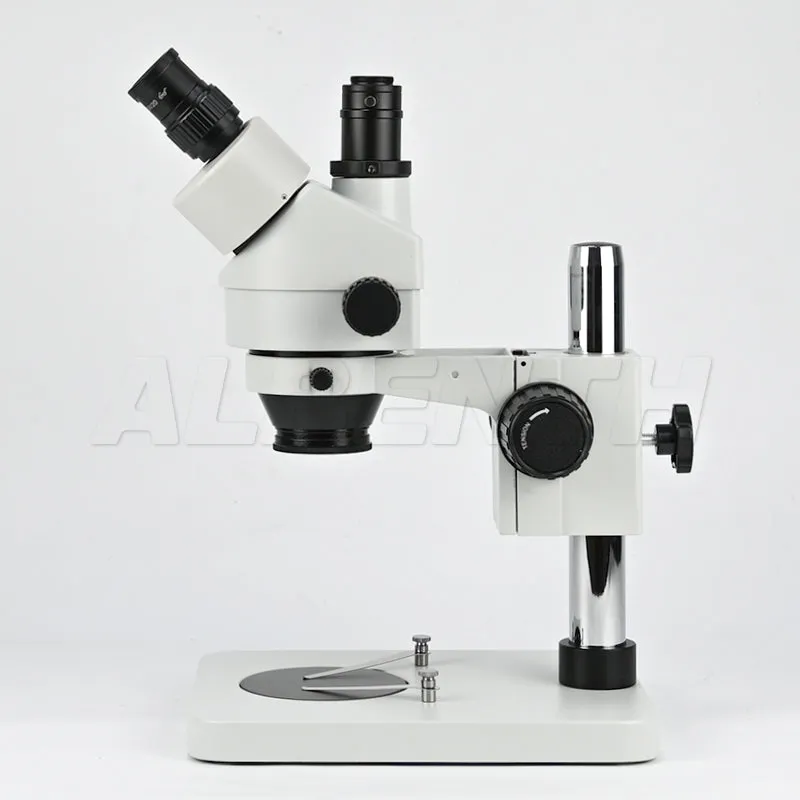 Albenth 7-45X Trinocular Zoom Stereo Microscope on Pole Stand With 0.5X Auxiliary Lens