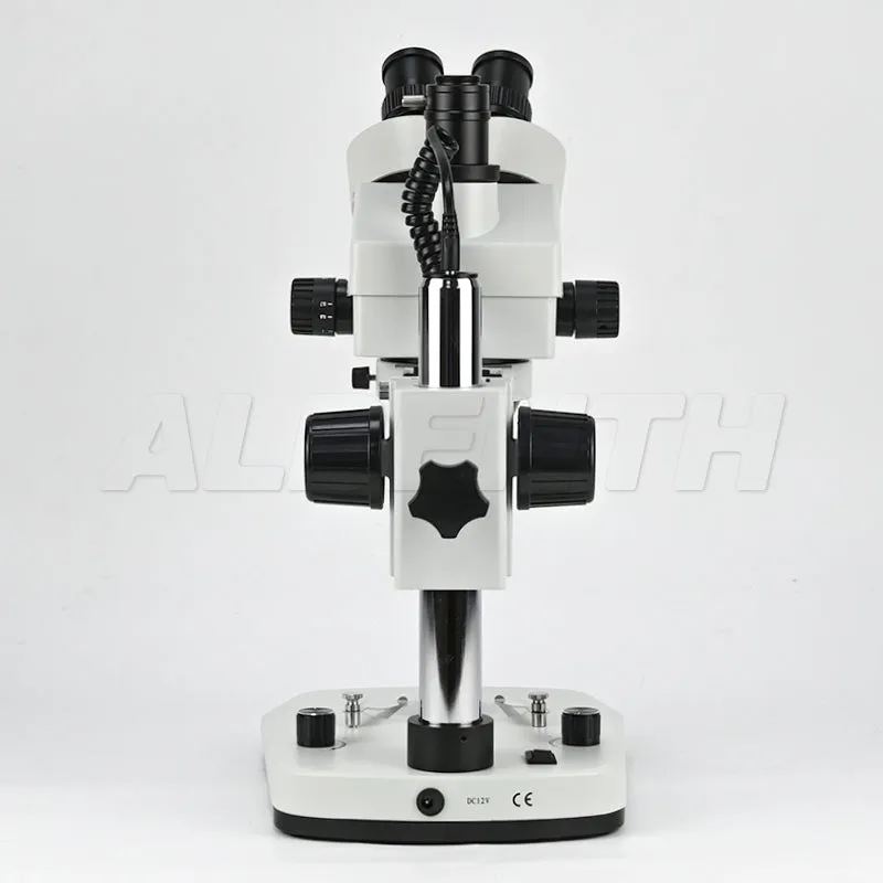 Albenth 7X-45X Trinocular Pillar Stand Zoom Stereo Microscope with 0.5X Auxiliary Lens, Top and Bottom LED Light