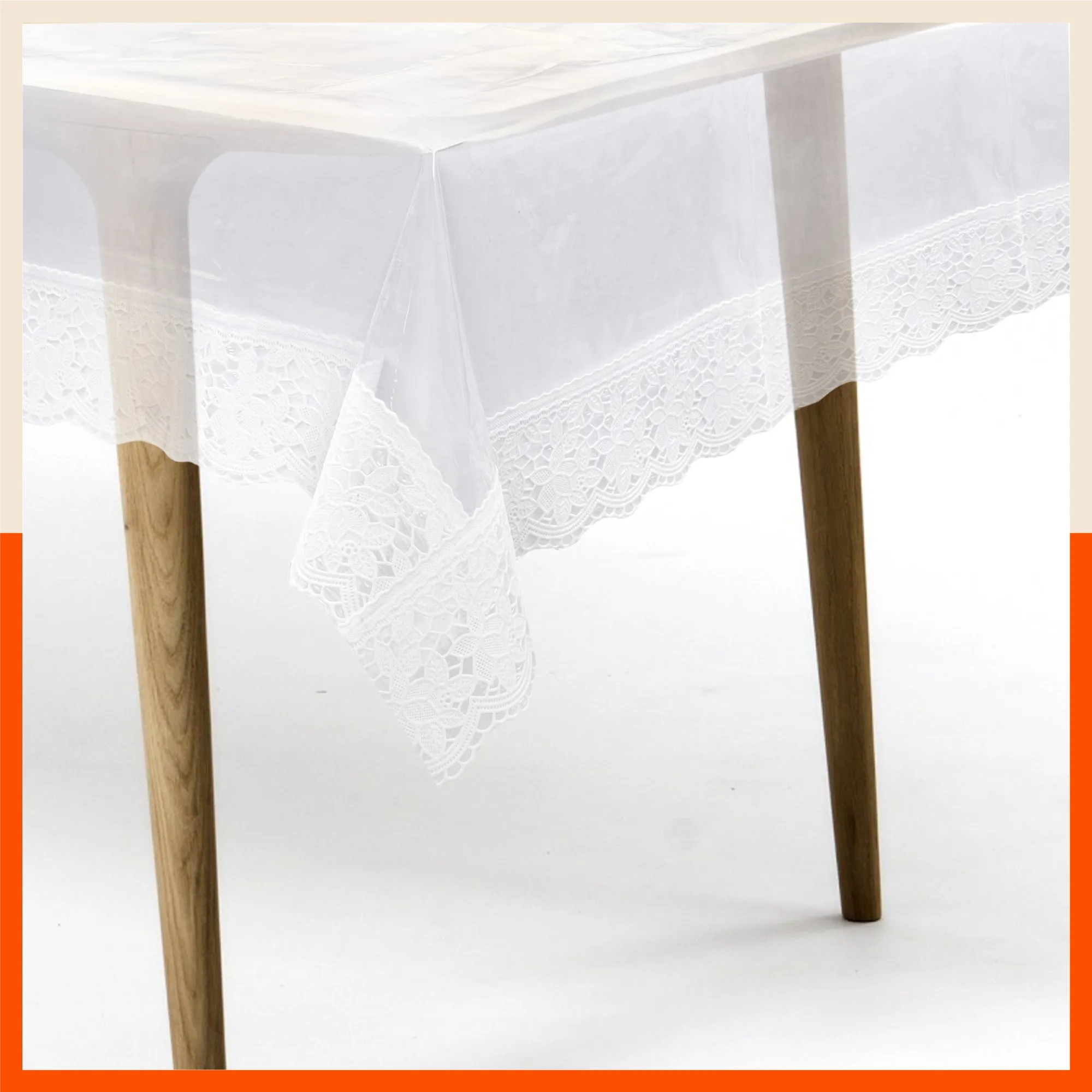 Albus Plastic Table Cover with White Lace for Dining Table at Home - Rectangular - (60" x 120") | Plain