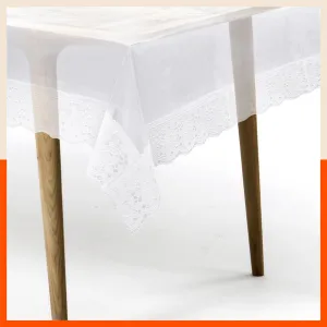 Albus Plastic Table Cover with White Lace for Dining Table at Home - Rectangular - (60" x 90") | Plain