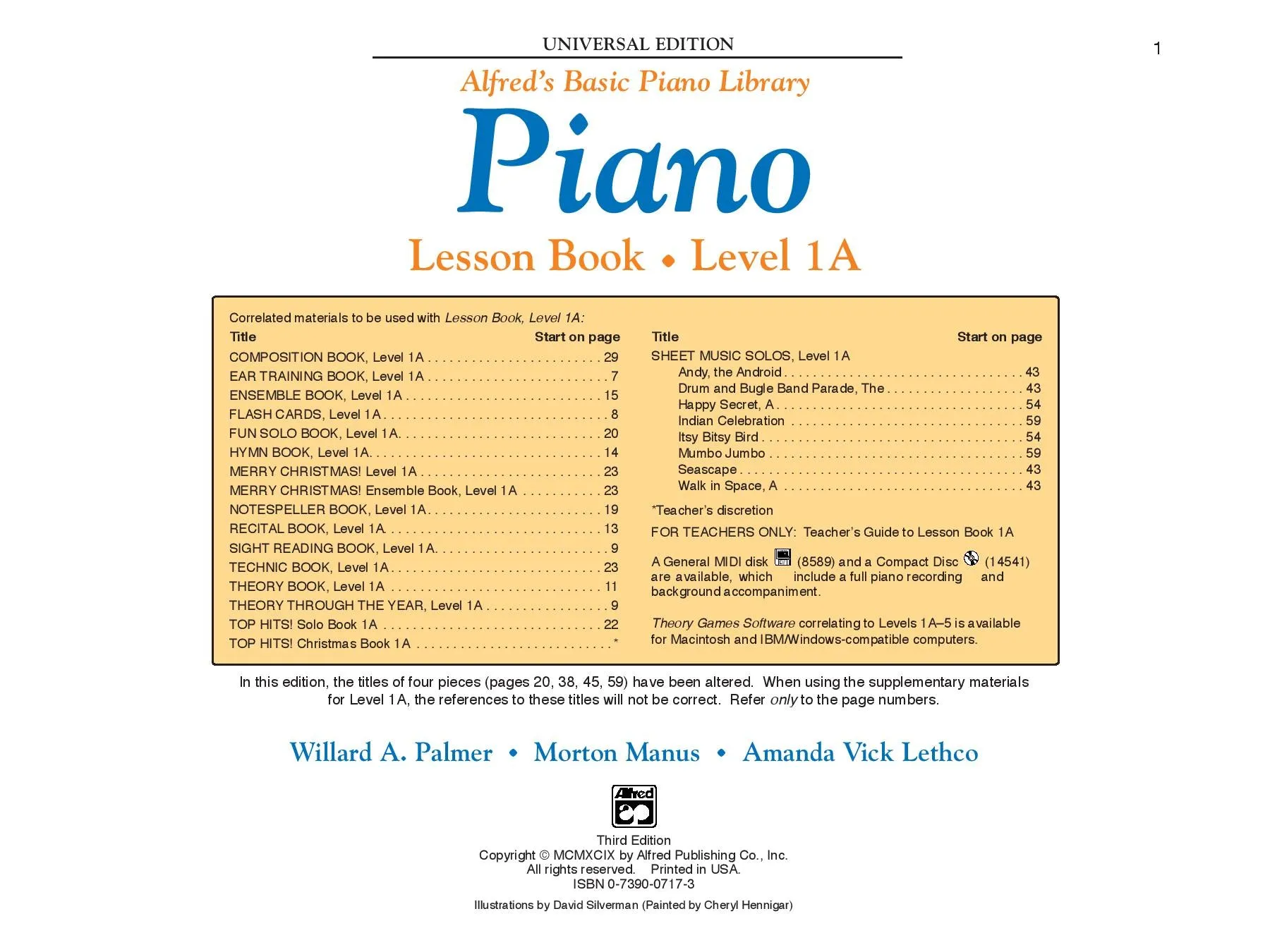 Alfred's Basic Piano Library: Universal Edition Lesson Book 1A