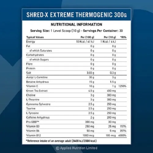 APPLIED NUTRITION SHRED-X EXTREME THERMOGENIC ULTIMATE FAT BURNER 300G