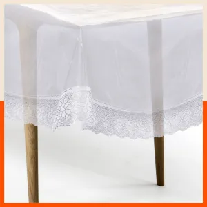 Argento Plastic Table Cover with Silver Lace for Dining Table at Home- Rectangular - (60" x 108") | Plain