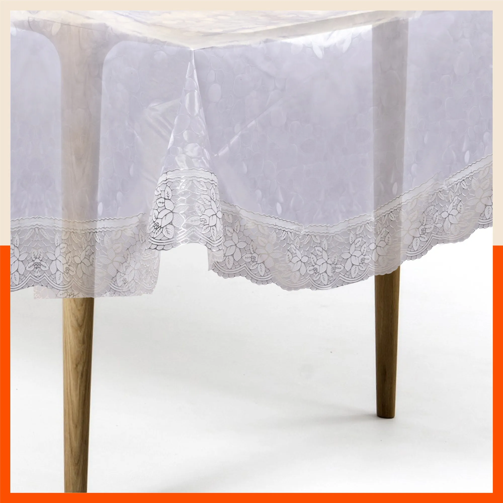 Argento Plastic Table Cover with Silver Lace for Dining Table at Home - Rectangular - (60" x 90") | Pebbles