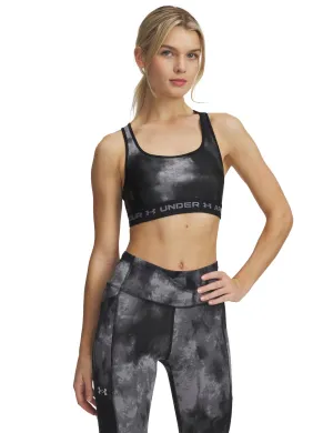 Armour Mid Crossback Printed Sports Bra - Black/Titan Grey