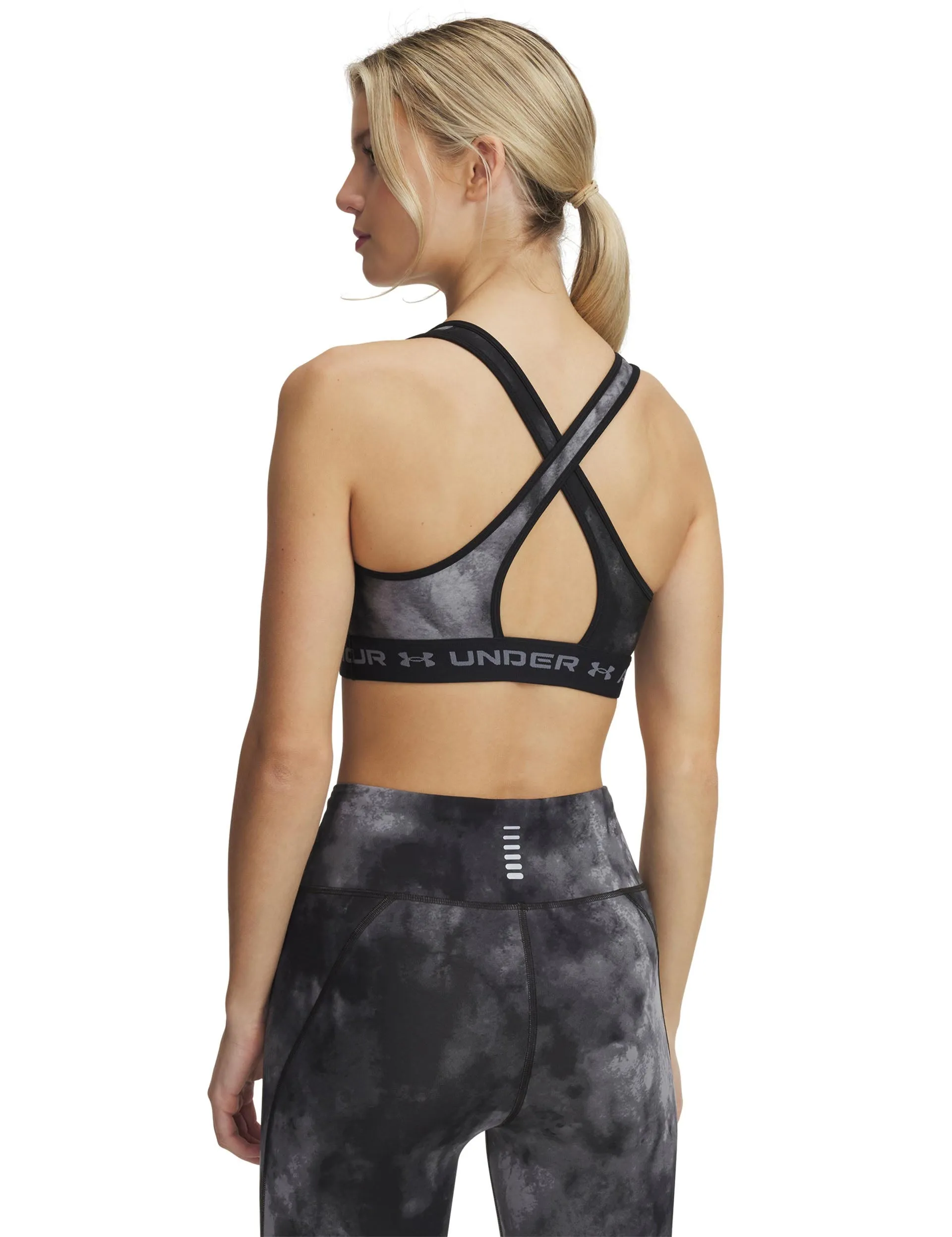 Armour Mid Crossback Printed Sports Bra - Black/Titan Grey