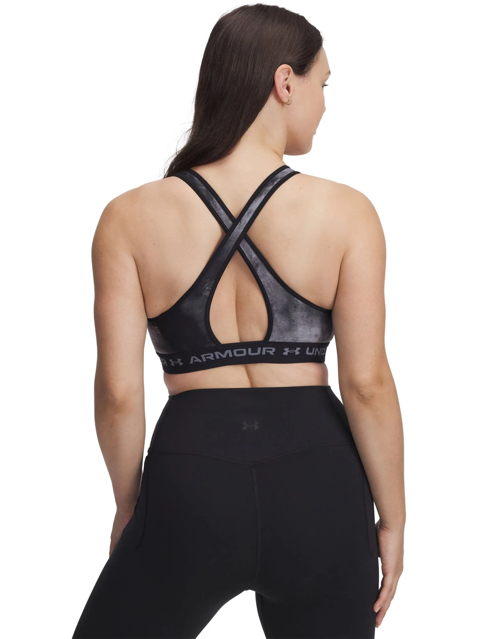 Armour Mid Crossback Printed Sports Bra - Black/Titan Grey