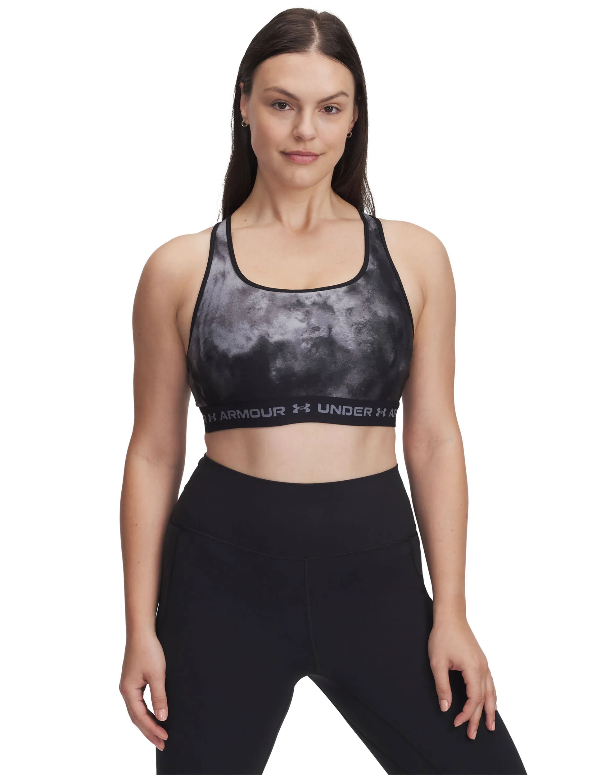 Armour Mid Crossback Printed Sports Bra - Black/Titan Grey