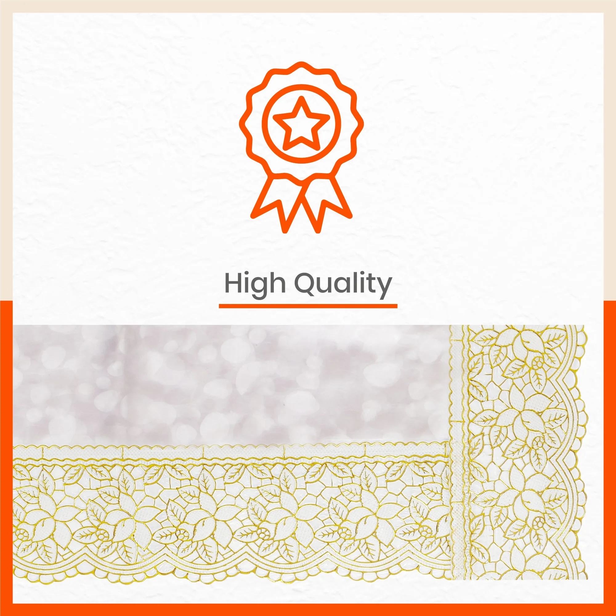 Aurum Plastic Table Cover with Golden Lace for Dining Table at Home - Rectangular - (60" x 120") | Pebbles