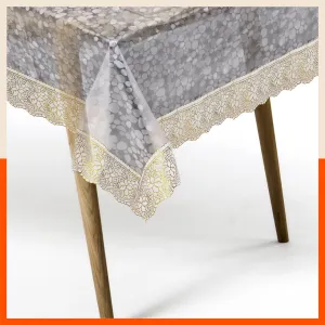 Aurum Plastic Table Cover with Golden Lace for Dining Table at Home - Rectangular - (60" x 120") | Pebbles