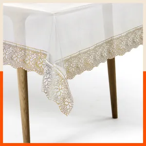 Aurum Plastic Table Cover with Golden Lace for Dining Table at Home - Rectangular - (60" x 90") | Plain