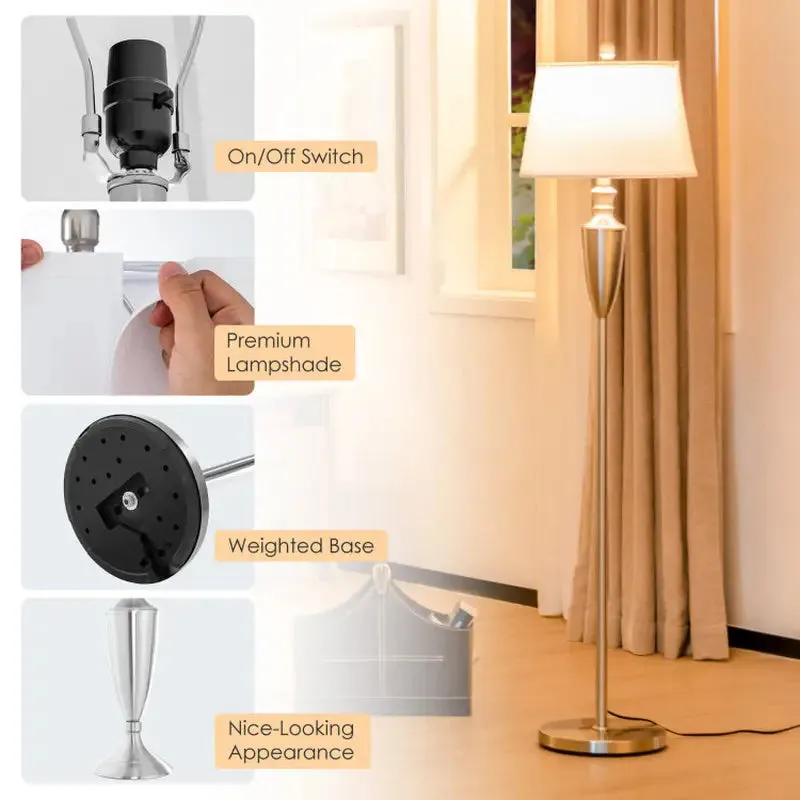 Brushed Silver Table and Floor Lamp Set with Cream Shades