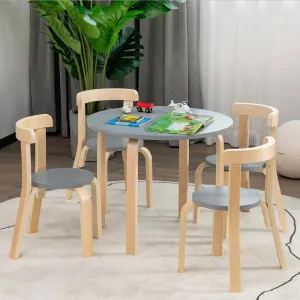 Children’s Wooden Table and 4 Chair Set | Curved Design | Birch & Grey