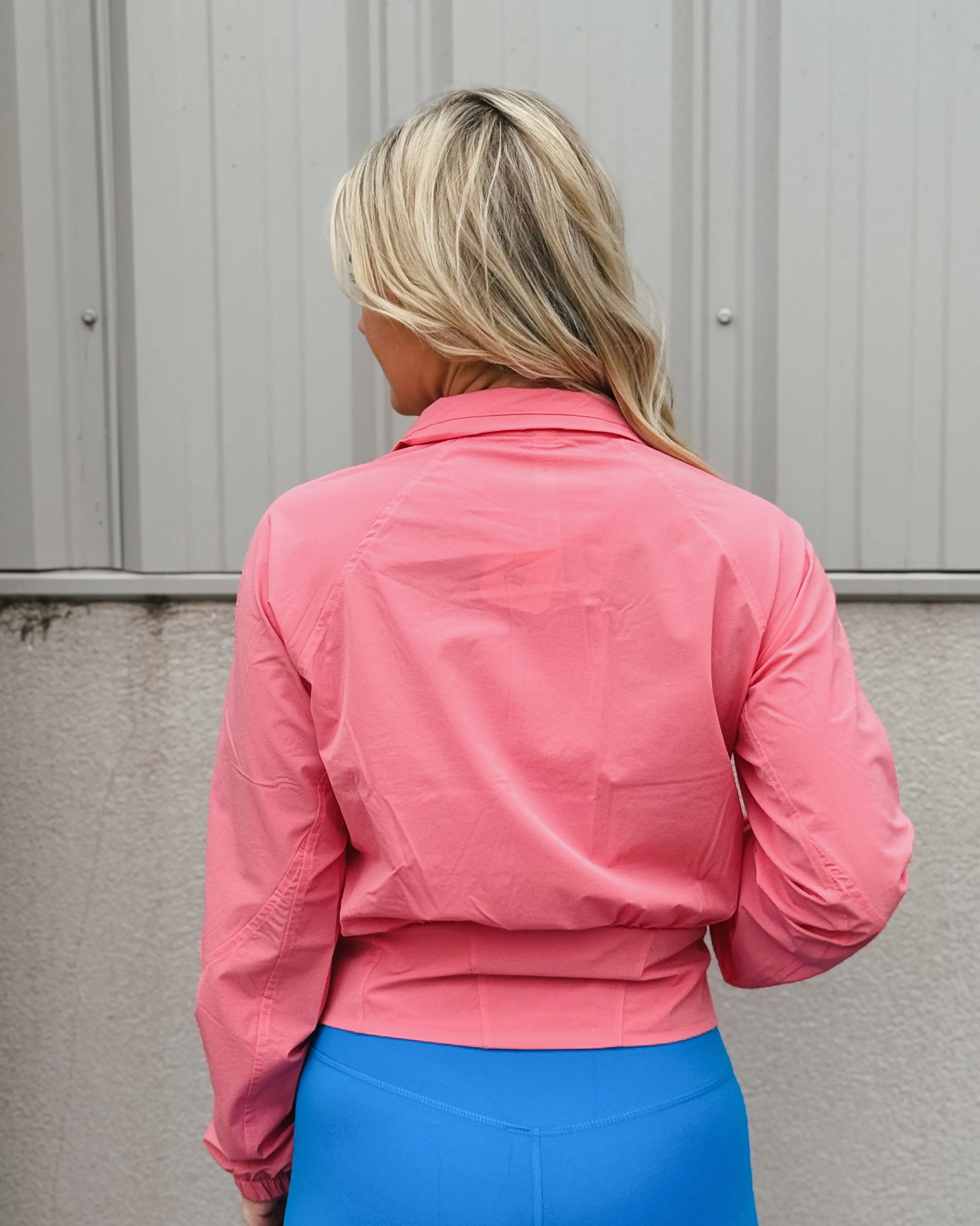 Coral Rose Nylon Tennis Jacket