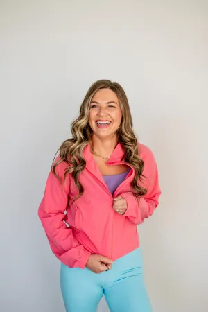 Coral Rose Nylon Tennis Jacket