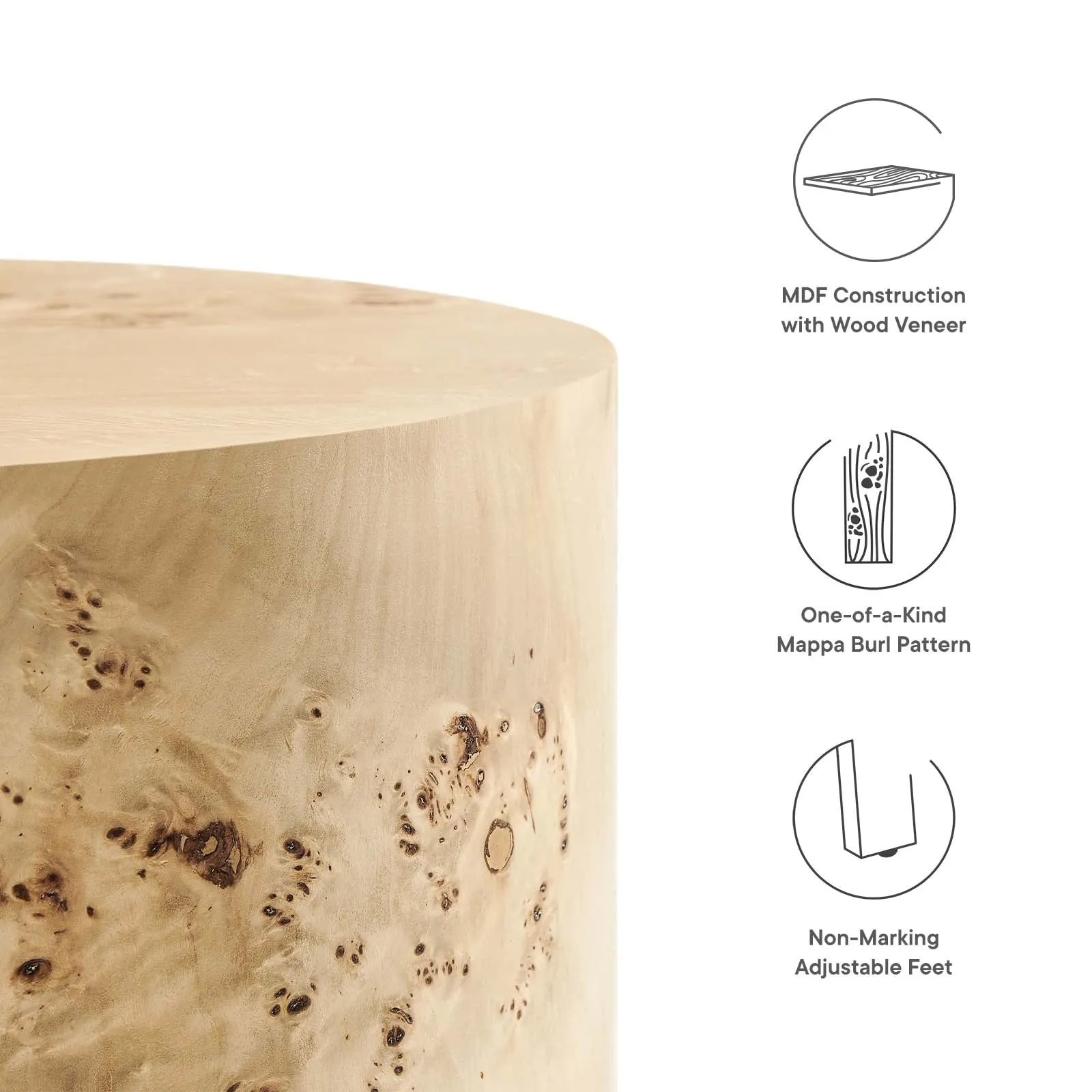 COSMOS ROUND BURL WOOD SIDE TABLE