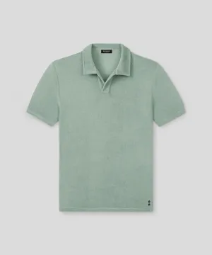 Cotton Terry V Neck Polo: Aquamarine