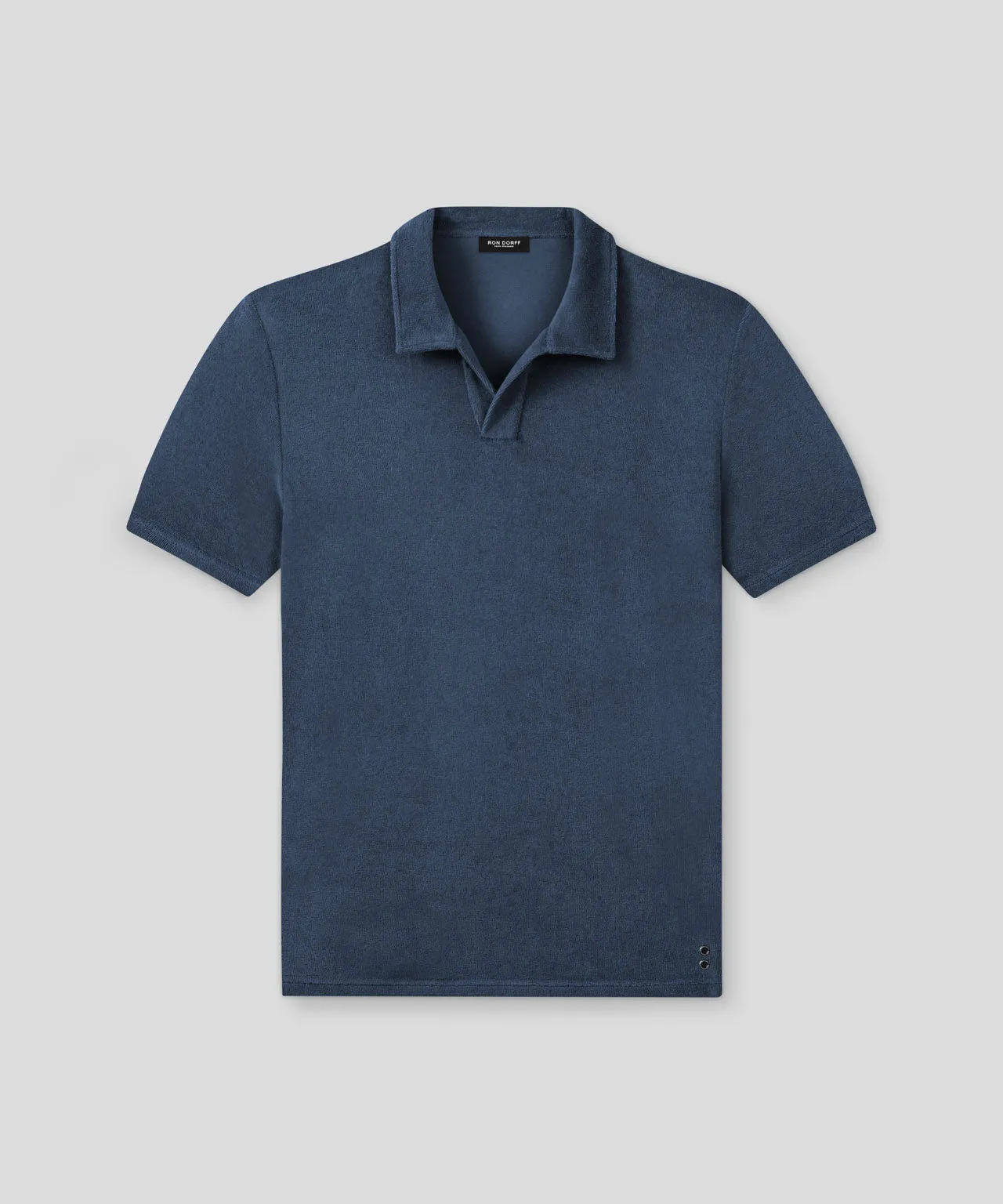 Cotton Terry V Neck Polo: Deep Ocean