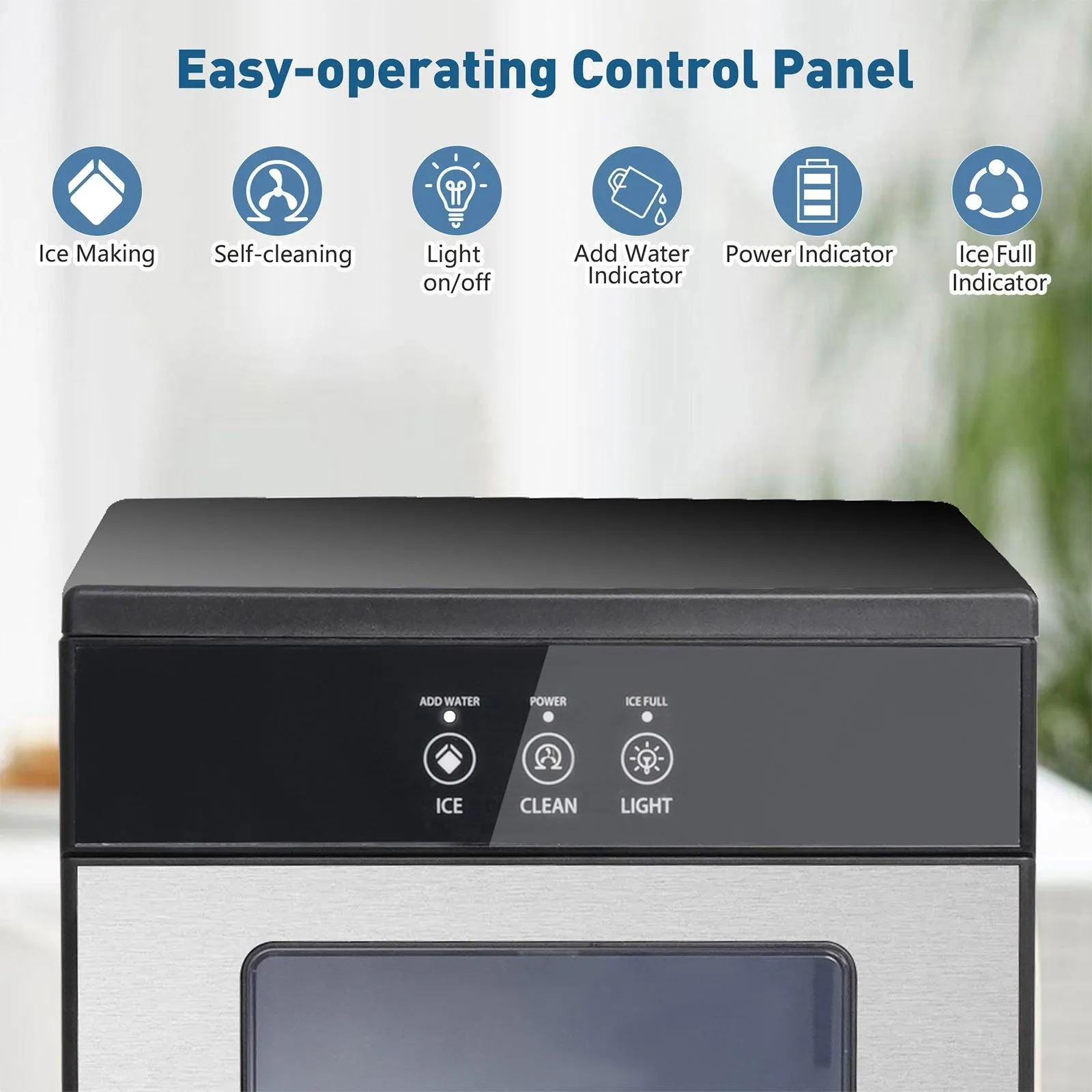 Countertop Nugget Ice Maker Machine 55lbs/24H with Self-Cleaning Function,  Ice Scoop and Drip Tray