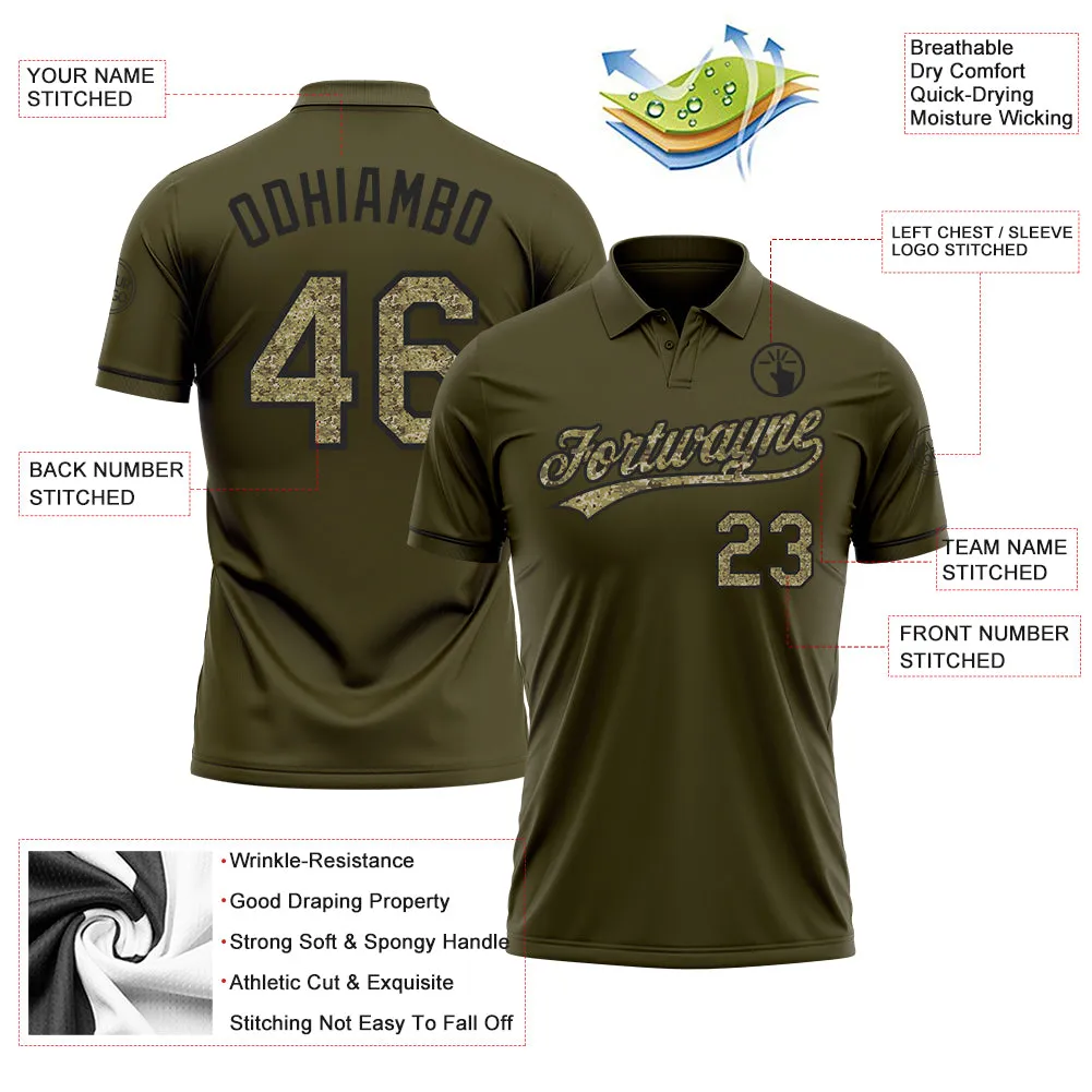 Custom Olive Camo-Black Performance Vapor Salute To Service Golf Polo Shirt