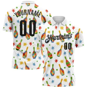 Custom White Black 3D Bowling Watercolor Performance Polo Shirt