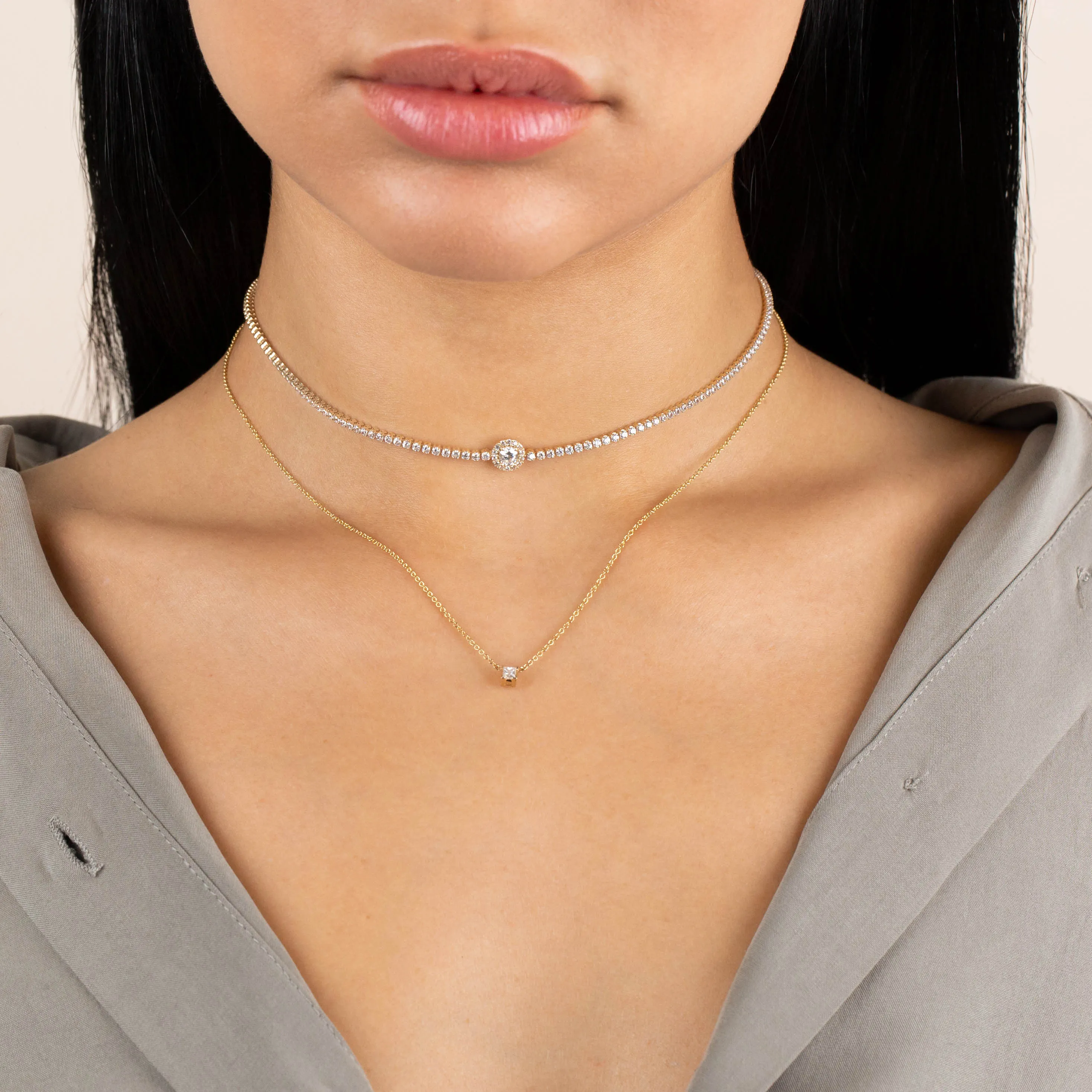 CZ Illusion Circle Tennis Choker 14K