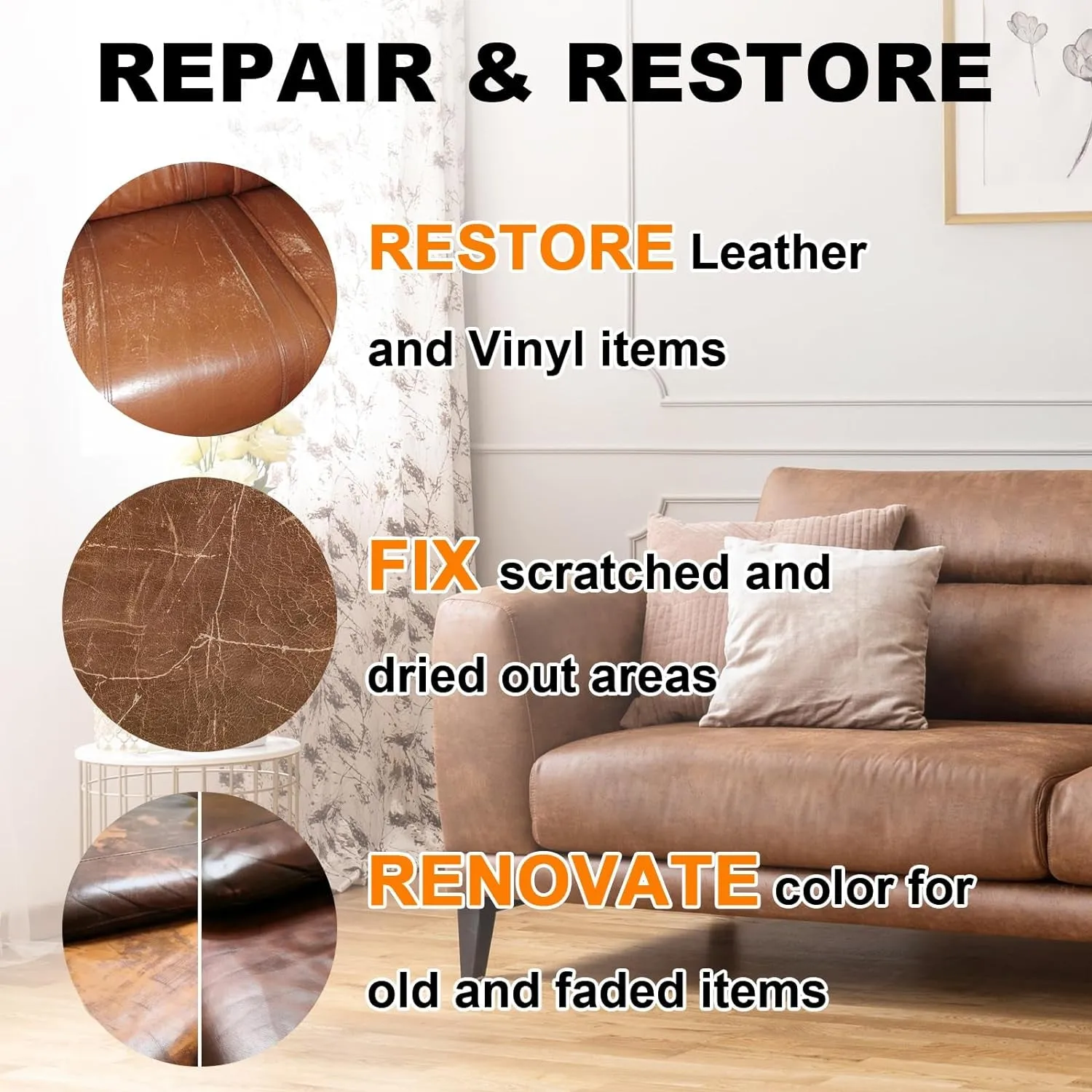 Dark Brown Leather Furniture Repair Balm, Color Restorer for Couches