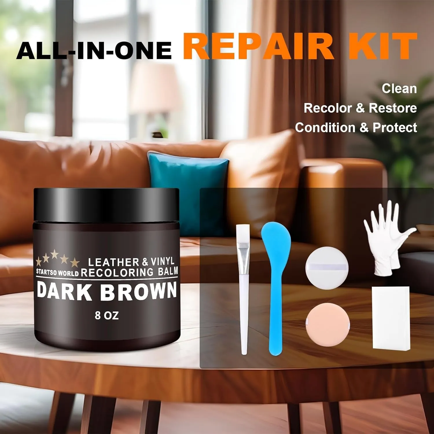 Dark Brown Leather Furniture Repair Balm, Color Restorer for Couches