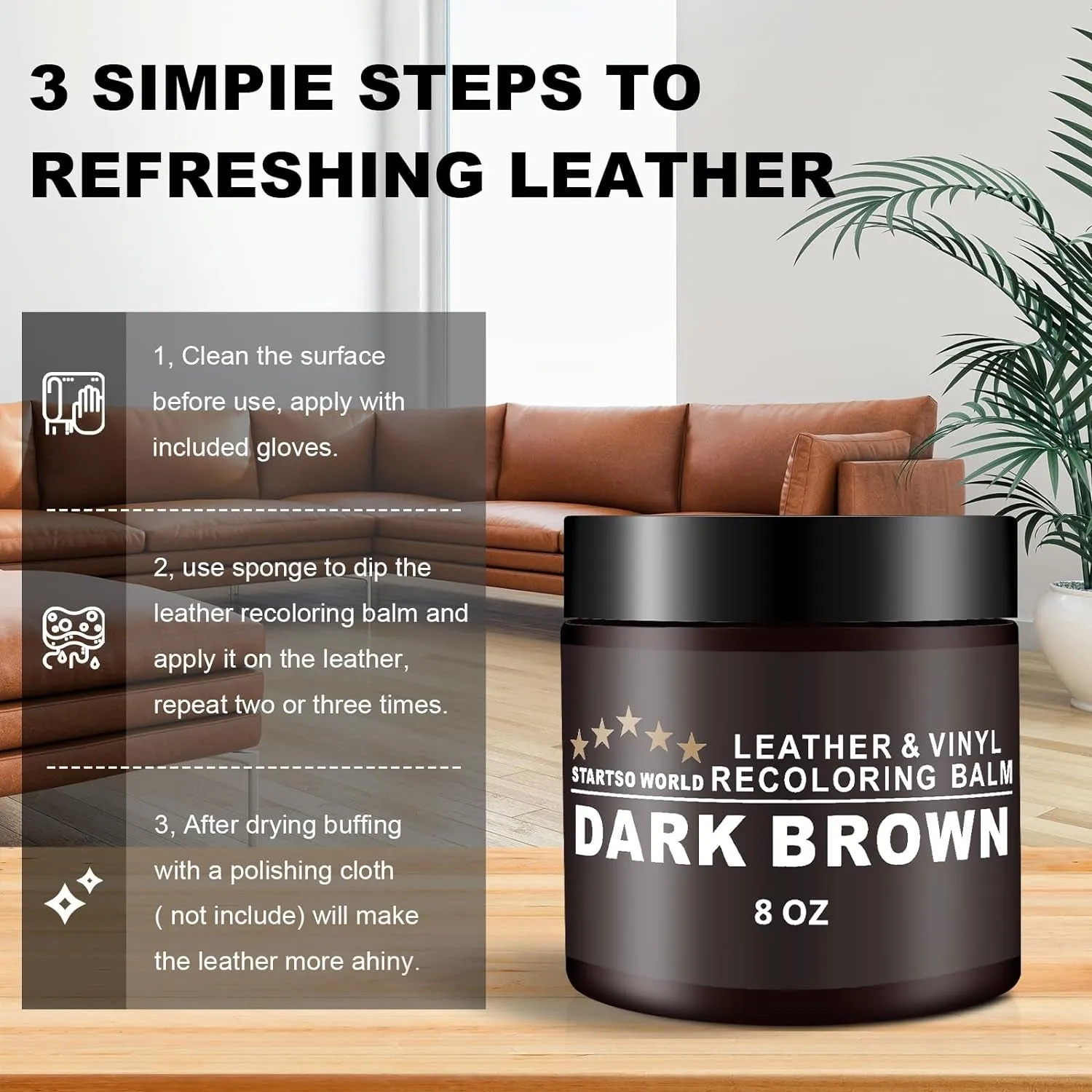 Dark Brown Leather Furniture Repair Balm, Color Restorer for Couches