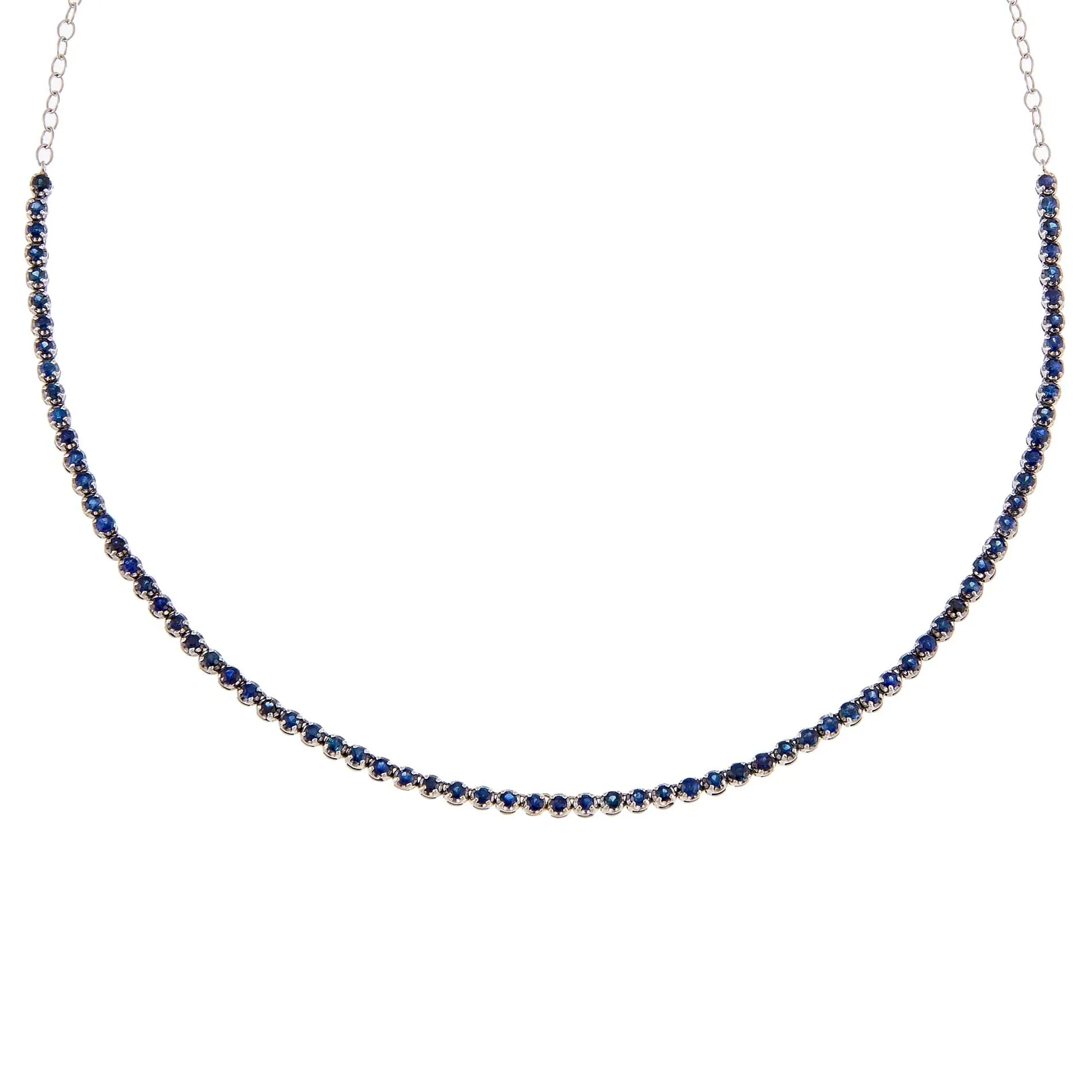 Diamond Sapphire Tennis Necklace 14K