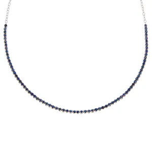Diamond Sapphire Tennis Necklace 14K