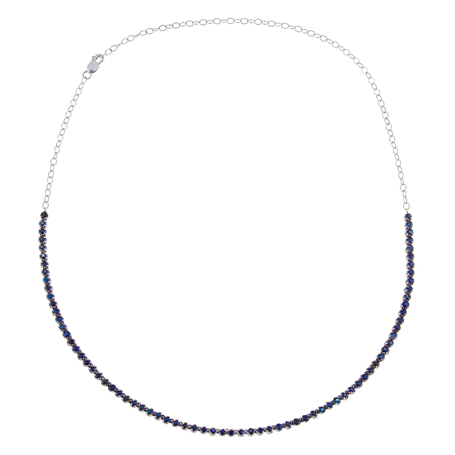 Diamond Sapphire Tennis Necklace 14K