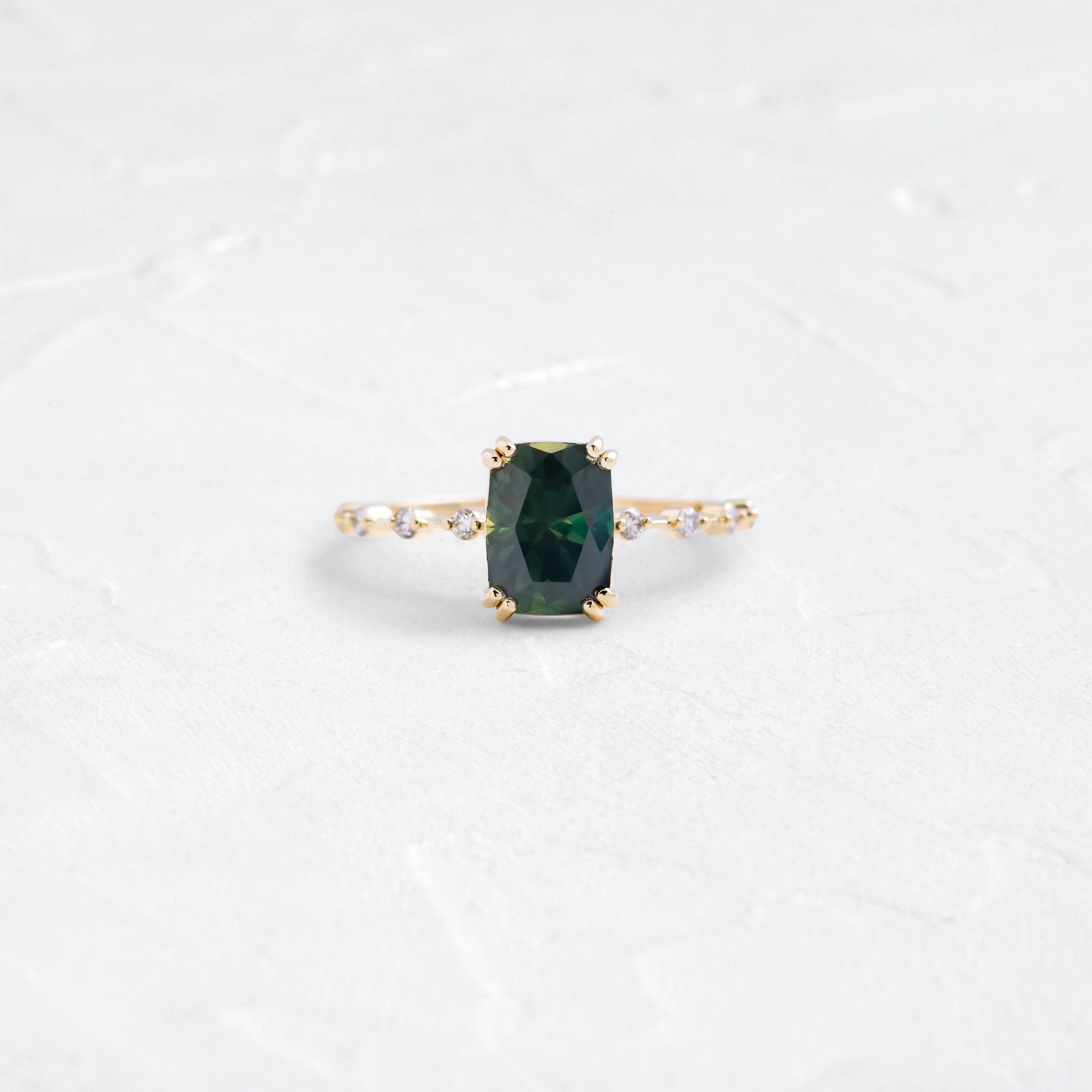 Distance Ring, 2.02ct. Bluish Green Thai Sapphire